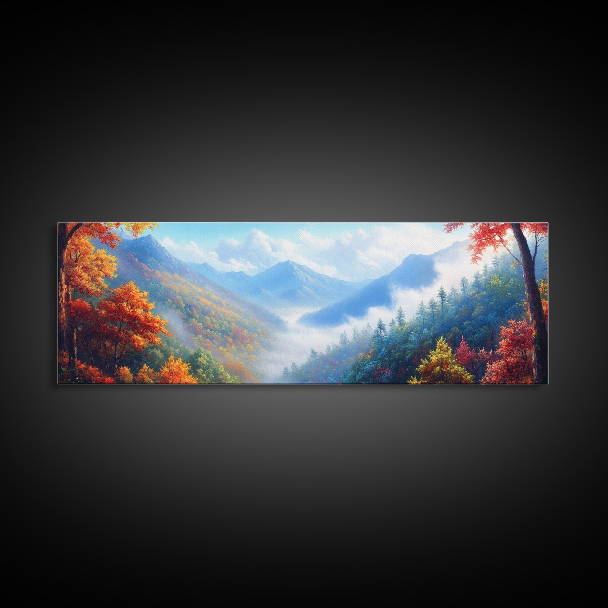 River Forest Landscape Wall Art on Canvas, Panoramic Smoky Mountains Canvas Wall Art, Framed or Unframed, Ready To Ship Horizontal Art