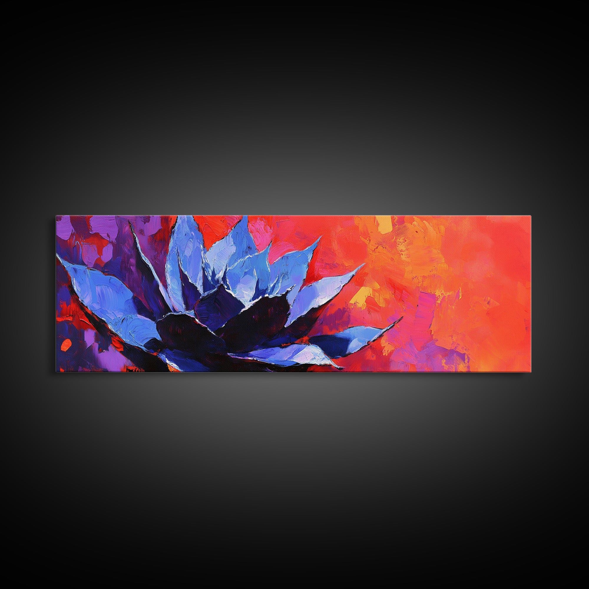 Blue Agave Plant Art Print Canvas Art Mexican Wall Art, Mexican Print, Chicano Art, Panoramic Botanical Wall Art, Colorful Desert Wall Art