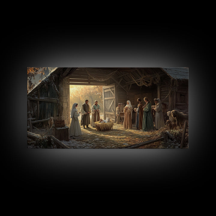 Christmas Nativity Wall Art, Framed Canvas Print, Nativity Oil Painting, Nativity Art Print, Christmas Seasonal Wall Art Living Room Decor