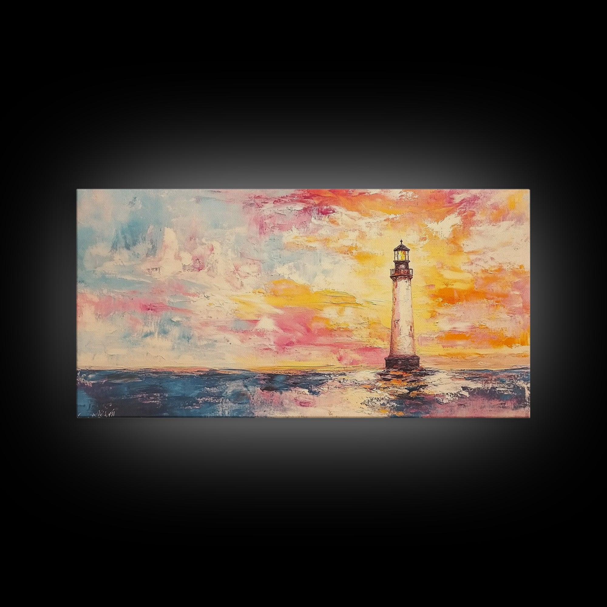Nautical Seascapes Oil Painting Print, Nautical Landscape Painting, Beach Art, Light House Painting, Sunrise Oil Painting Print