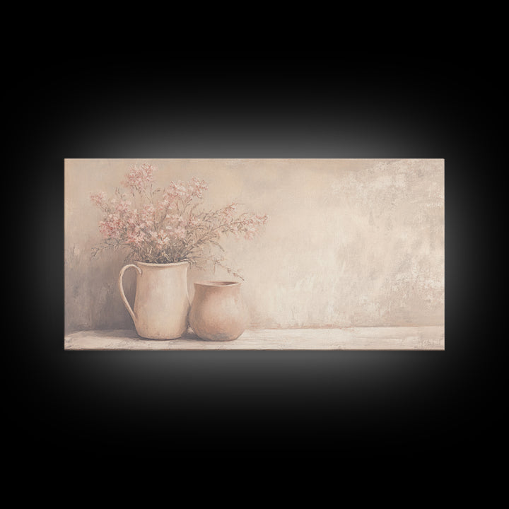 Beautiful Still Life Oil Painting Canvas Print, Boho Wall Art, Kitsch Home Decor, Kitchen Wall Art, Painting of Flower Pots