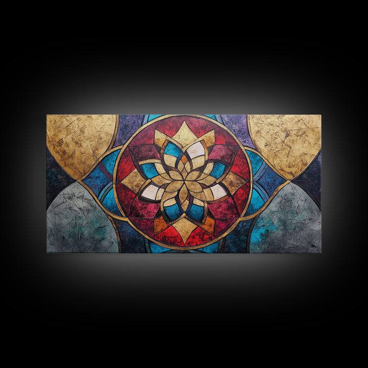 Abstract Textile Pattern Framed Canvas Print, Retro Wall Art, Scenic Decor, Statement Piece, Accent Piece Wall Art, Above Mantle Art