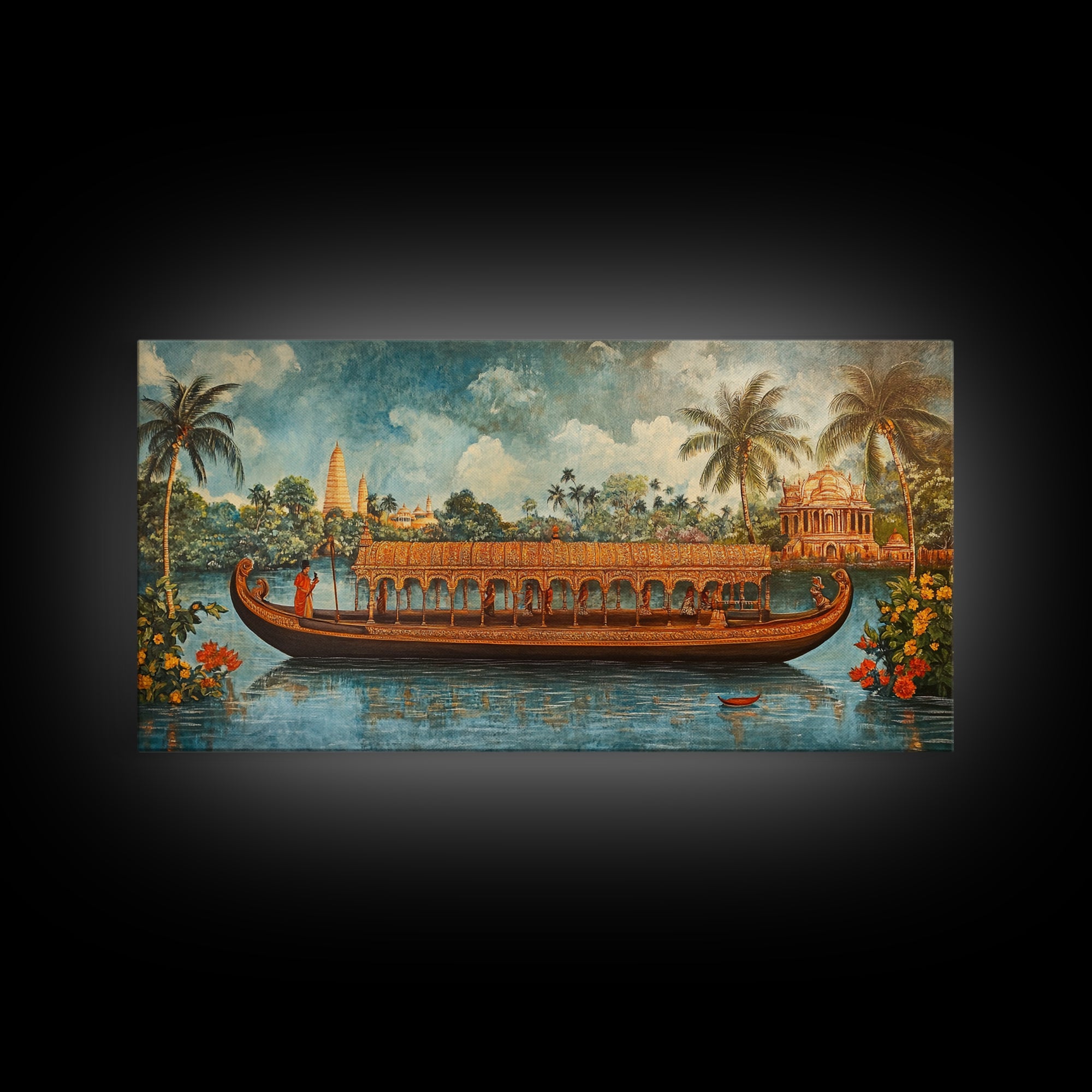 Mural of Kerala, Framed Canvas Print, Lush Jaipur Garden Wall Art Mural, Vibrant Green Canvas Art, Indian Wall Art, Highly Detailed Decor