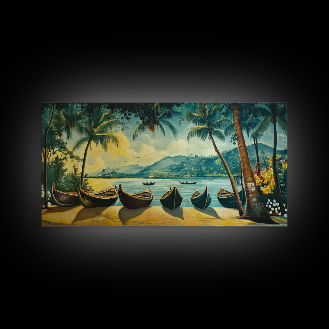 Mural of Kerala Framed Canvas Print, Jaipur Art, Indian Wall Art, Garden Wall Art, Botanical Wall Art, Colorful Wall Art, Kerala Painting