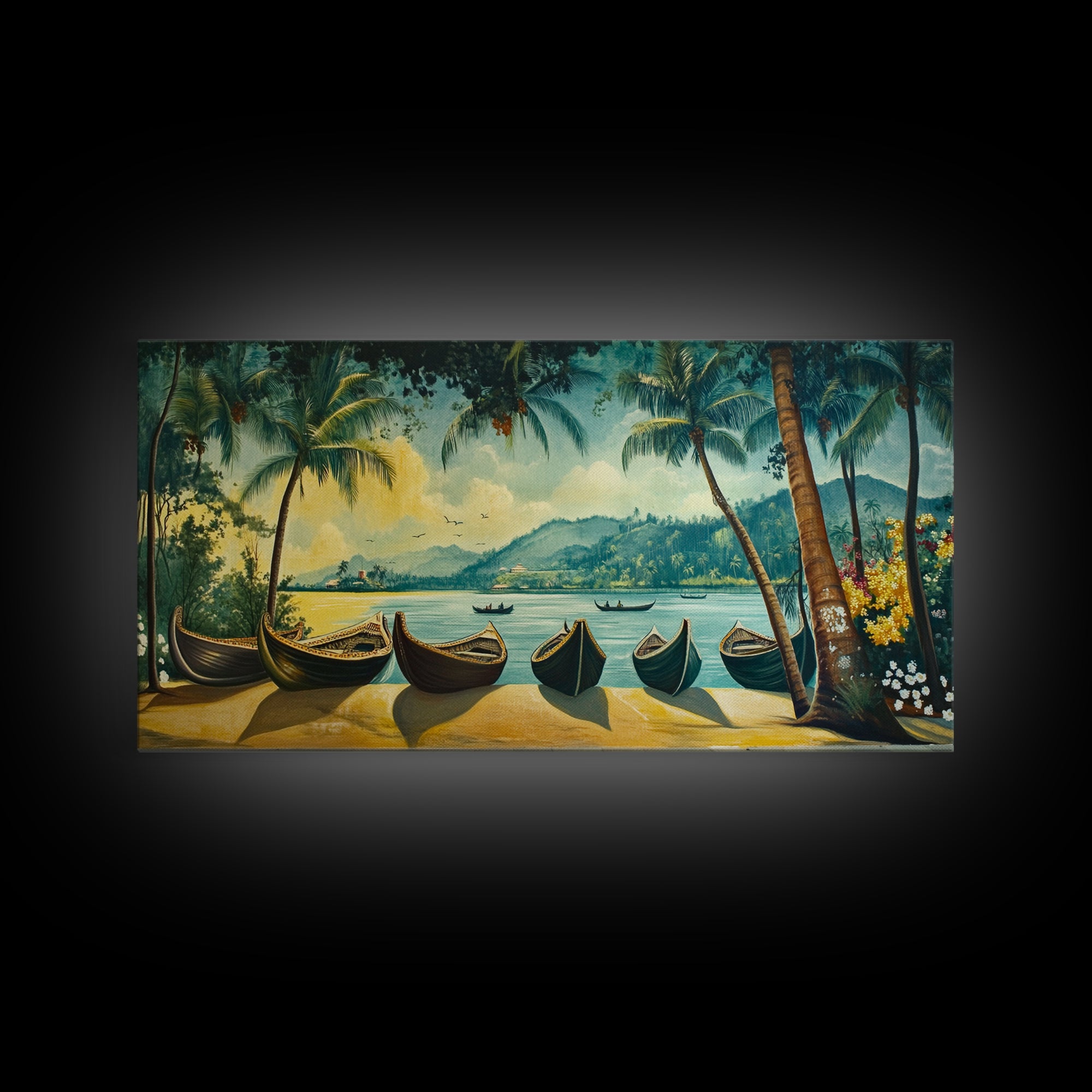 Mural of Kerala Framed Canvas Print, Jaipur Art, Indian Wall Art, Garden Wall Art, Botanical Wall Art, Colorful Wall Art, Kerala Painting