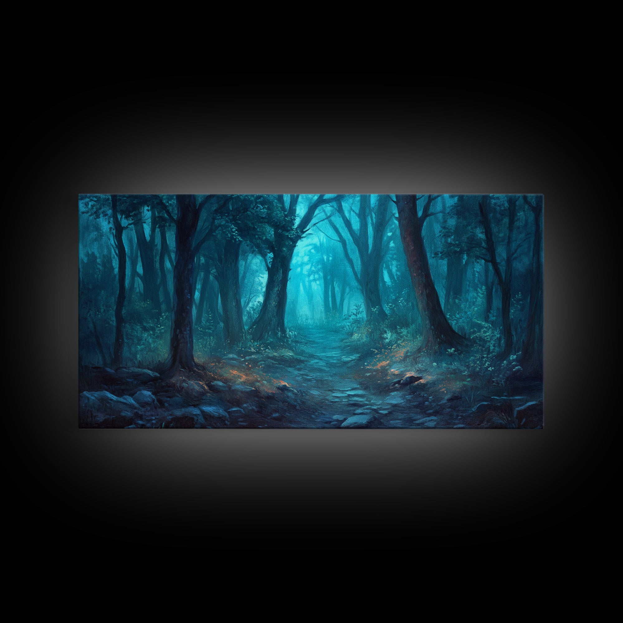 Dark Fantasy Forest Landscape Painting Canvas Print | Extra Large Living Room Wall Art | Horizontal Wall Art | Living Room Wall Art