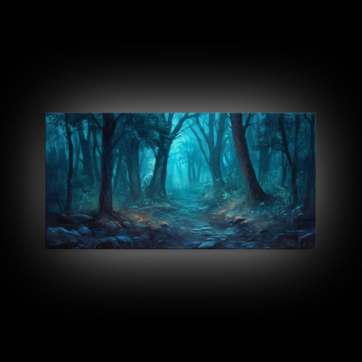 Dark Fantasy Forest Landscape Painting Canvas Print | Extra Large Living Room Wall Art | Horizontal Wall Art | Living Room Wall Art