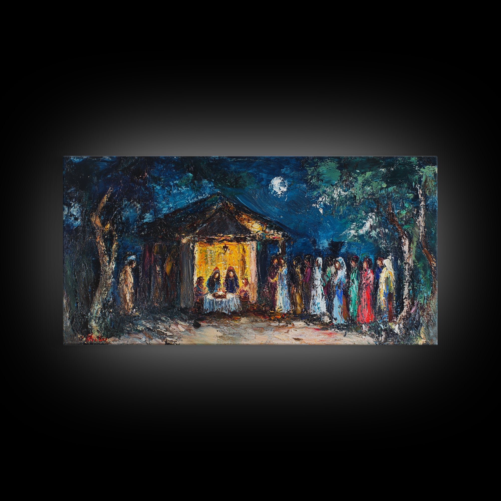 Abstract Oil Painting Print of The Nativity - Framed Canvas Print - Christian Christmas Wall Art - Wood Framed Art - Above Mantle Art