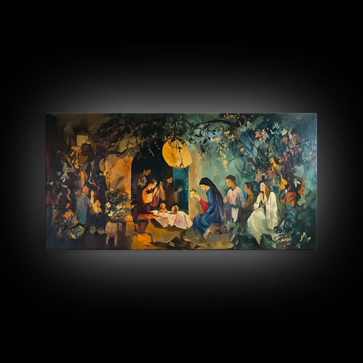 Christian Nativity Jesus In The Manger Ready To Hang Canvas Wall Art - Farmhouse Christmas Decor - Christian Wall Art - Christian Painting