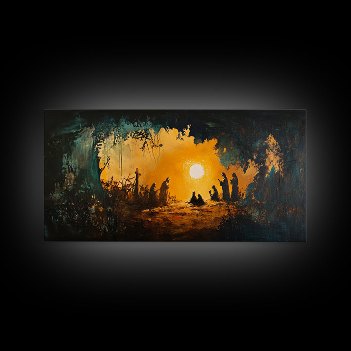 Christmas Nativity Painting on Canvas, Christmas Wall Art, Rustic Christmas Farmhouse Decor, Nativity Oil Painting, Christmas Decor