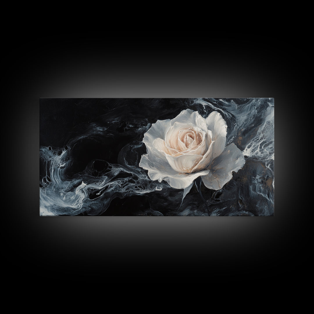 Abstract Oil Painting Print of a White Rose, Framed Canvas Print, Centerpiece Wall Art, Accent Piece Art, Floral Print, Flower Painting Wall Art