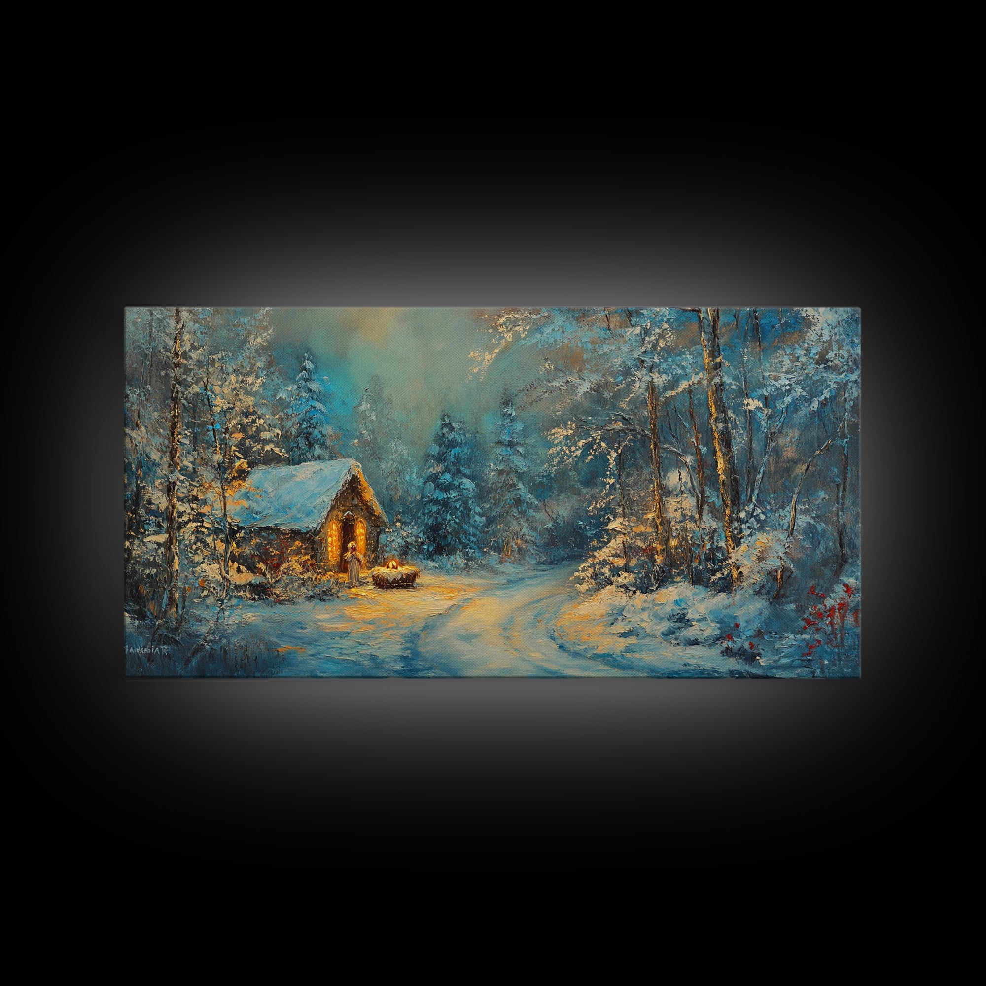 Above Mantle Christmas Wall Art, Framed Canvas Print, Cabin Art, Wall Art For Cabin, Winter Landscape Painting, Winter Themed Home Decor