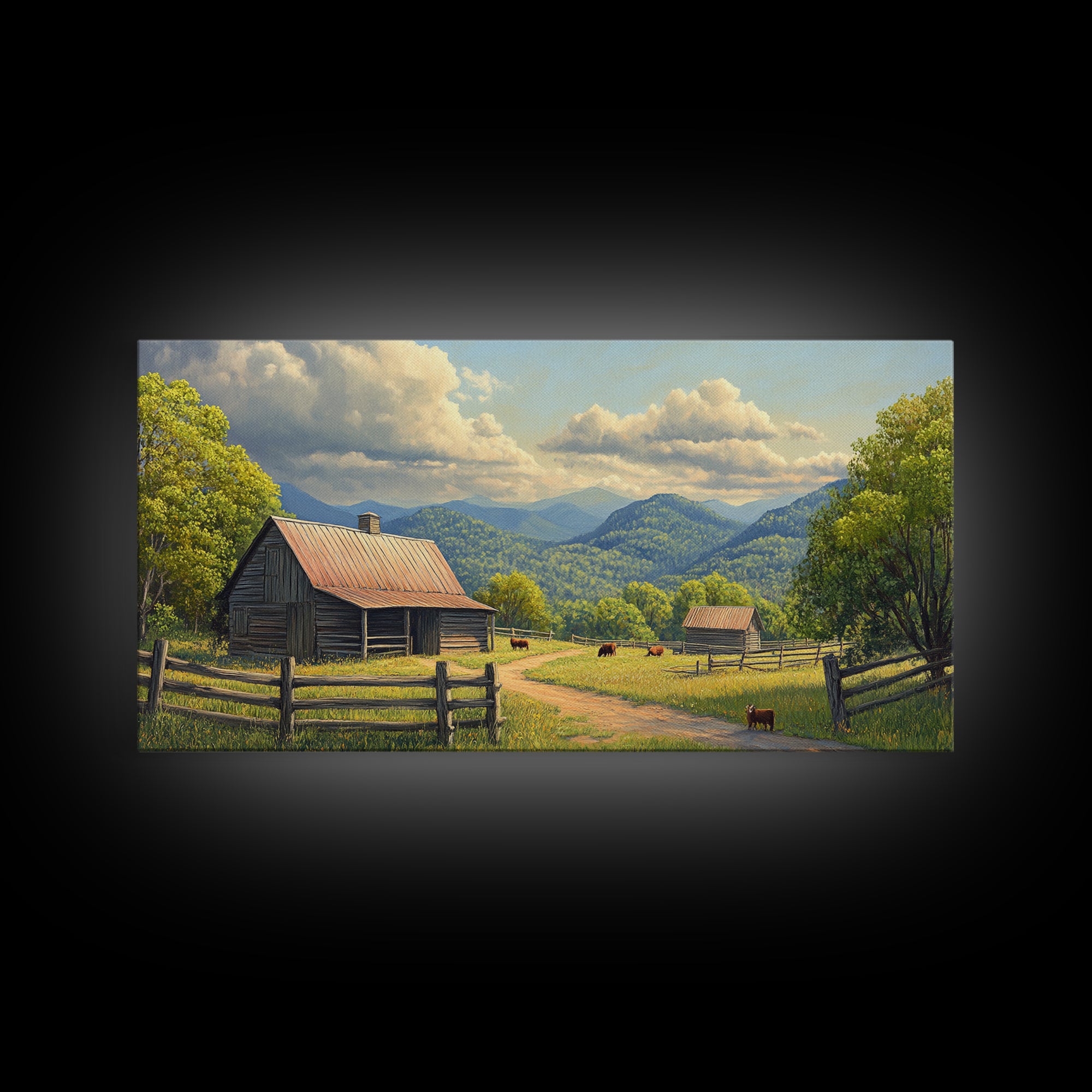 Barn Landscape Oil Painting Canvas Print, Rustic Farmhouse Home Decor, Modern Farm House Wall Art, Barn Wall Art, Barn Decor