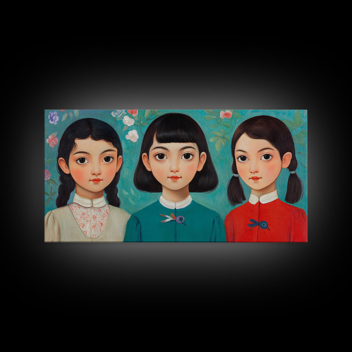 Creepy Wall Art Framed Canvas Print, Liminal Art, Liminal Spaces, Creepy Ghost Girls Painting