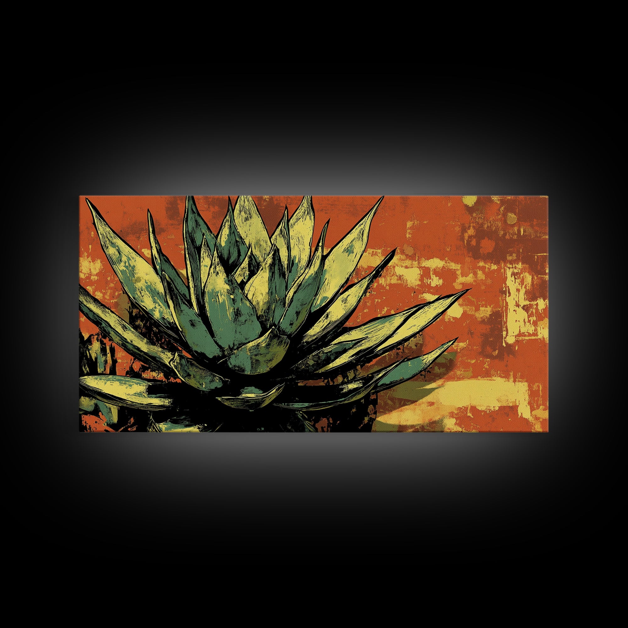 Blue Agave Pueblo Art Framed Canvas Print - Art of Arizona - Mexicano Home Decor - Chicano Art - Agave Painting - Bar Decor - Living Room Art