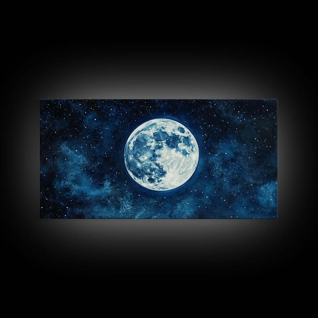 Abstract Oil Painting Print Of The Full Moon - Framed Canvas Print - Ready To Hang - Full Moon Art - Witchy Decor - Full Moon Painting