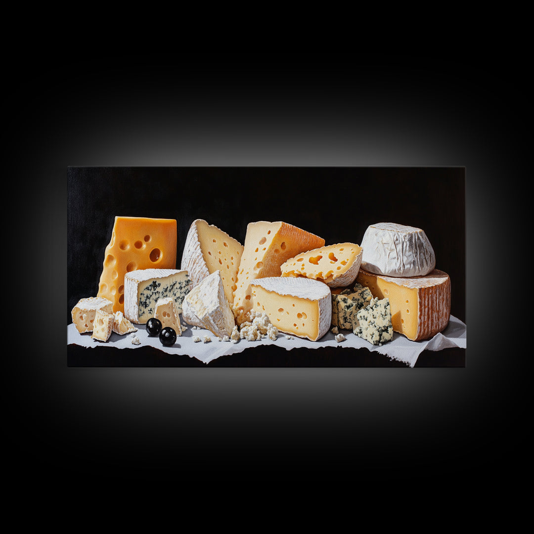 Cheese Lover Wall Art - Framed Canvas Print - Kitsch Kitchen Home Decor - Kitchen painting - Cheese Art - Cheese Painting