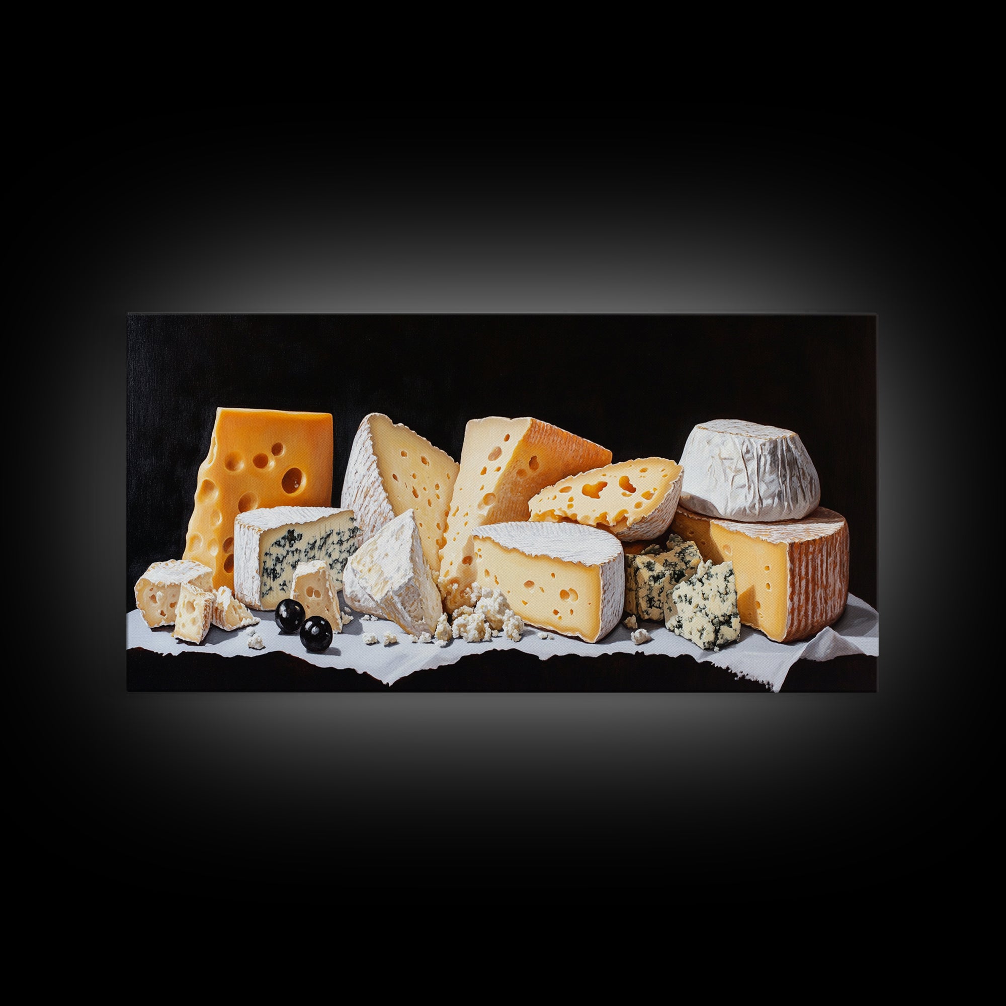 Cheese Lover Wall Art - Framed Canvas Print - Kitsch Kitchen Home Decor - Kitchen painting - Cheese Art - Cheese Painting