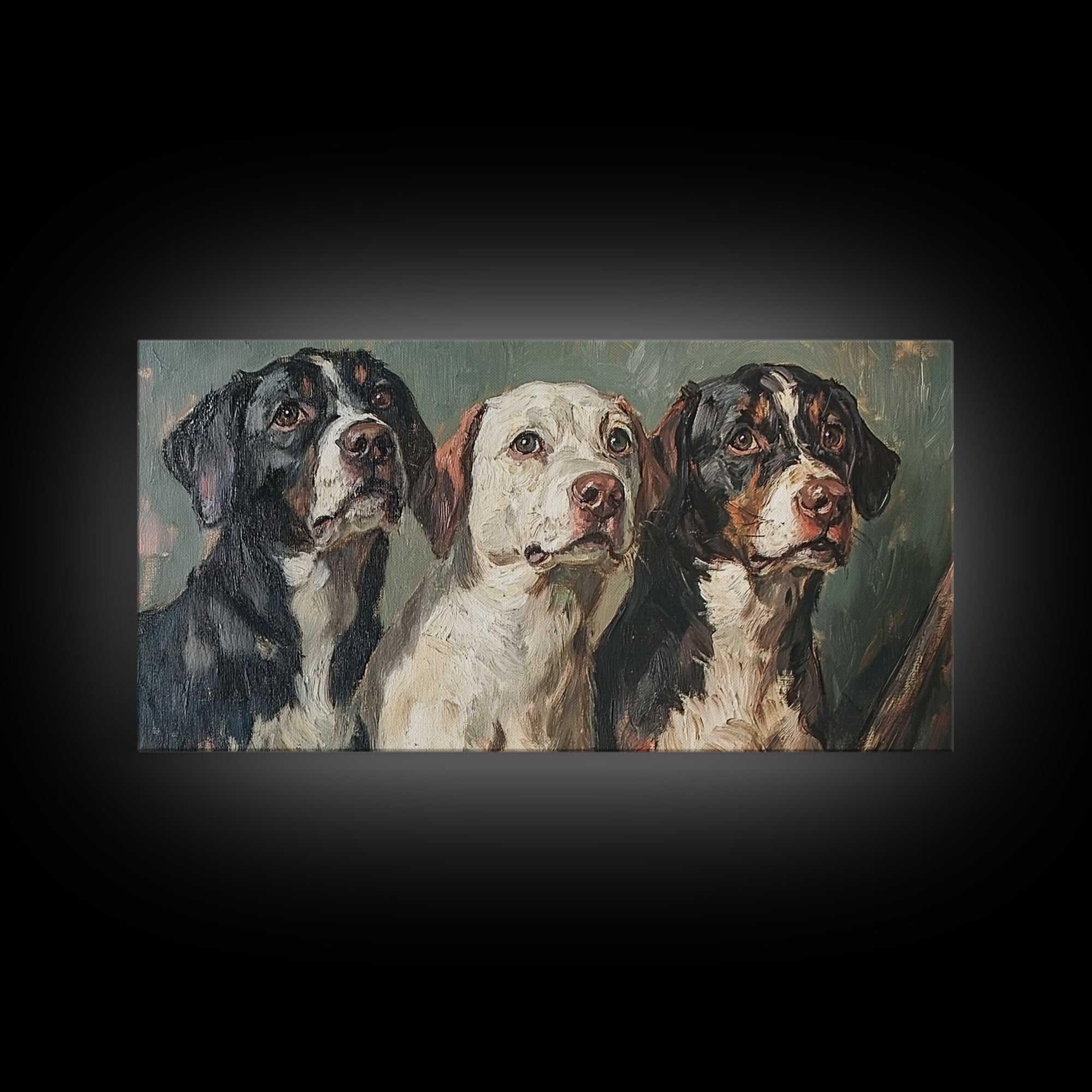 Cute Hunting Dogs Framed Canvas Print, Hunting Dogs Oil Painting, Modern Farmhouse, Traditional Home Decor, Rustic Wall Art, Dog Lover Gift