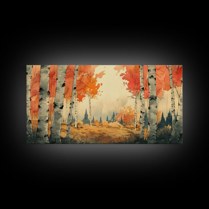 Birch Tree Landscape Painting Print, Accent Piece, Accent Wall Art, Autumn Landscape Canvas Print, Birch Forest Art, Watercolor Birches