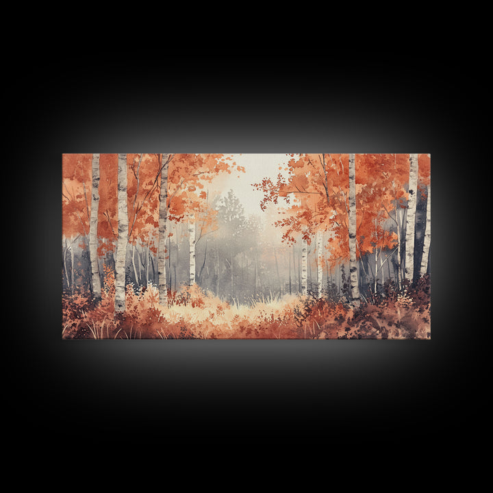 Aspen Landscape, Autumn Forest Print, Birch Tree Painting Framed Canvas Print, Ready To Hang Wall Art, Modern Abstract Nature Wall Art
