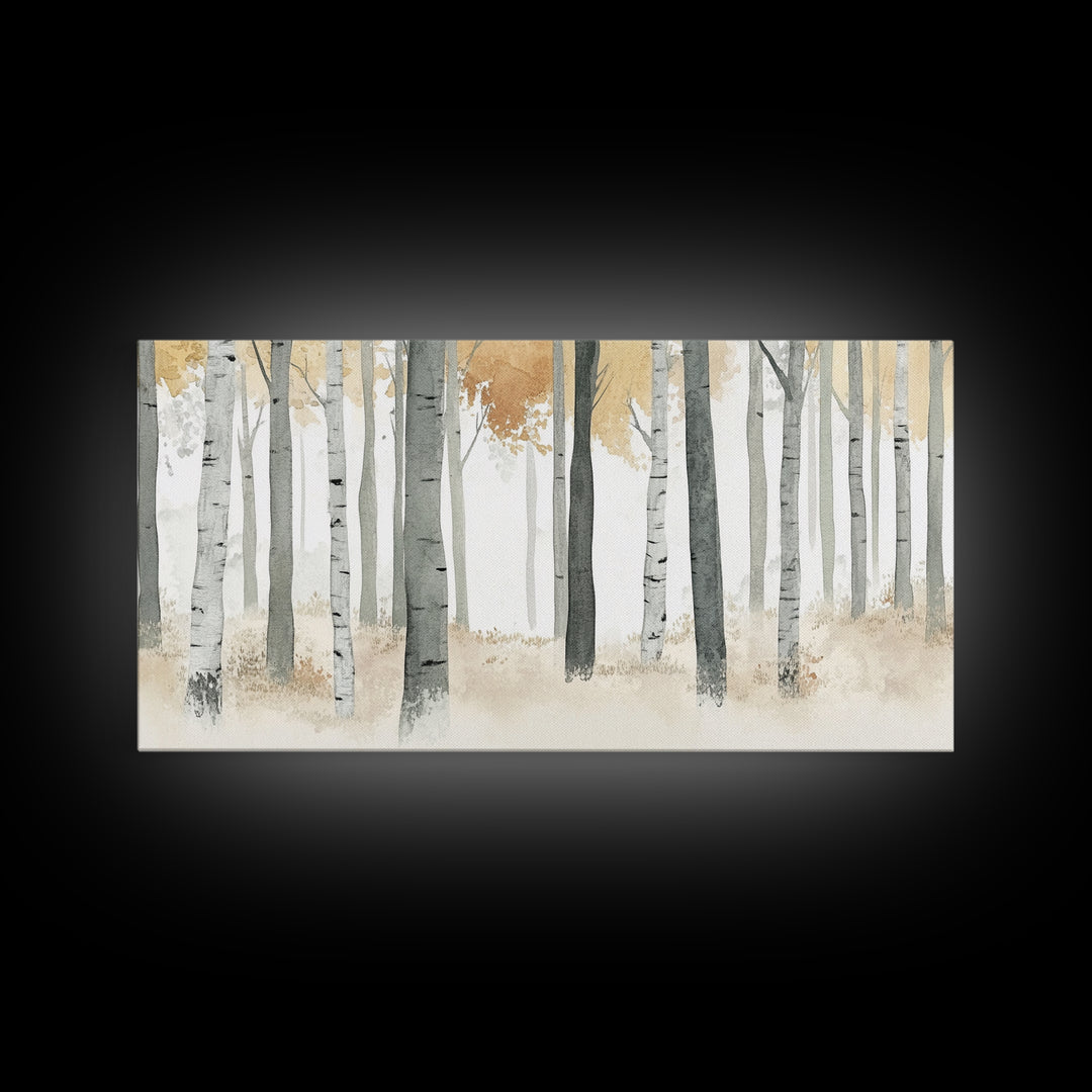 Aspen Trees Oil Painting Print Canvas, Autumn Aspens Print, Muted White Winter Wall Art, Country Farmhouse Wall Decor, Abstract Landscape Art