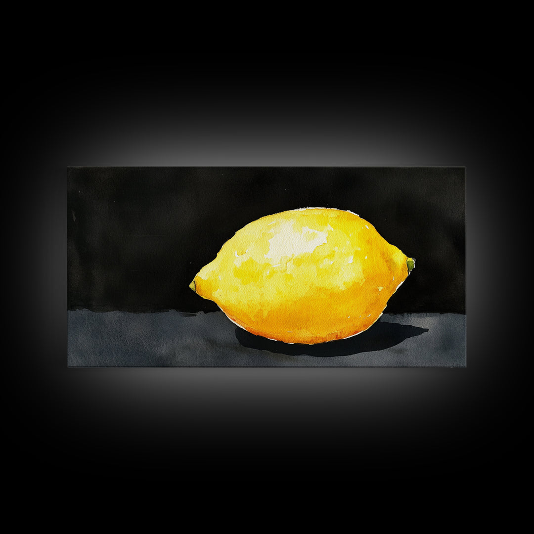 A Whole Lemon - Framed Canvas Print - Abstract Watercolor Lemon Painting - Kitchen Wall Art