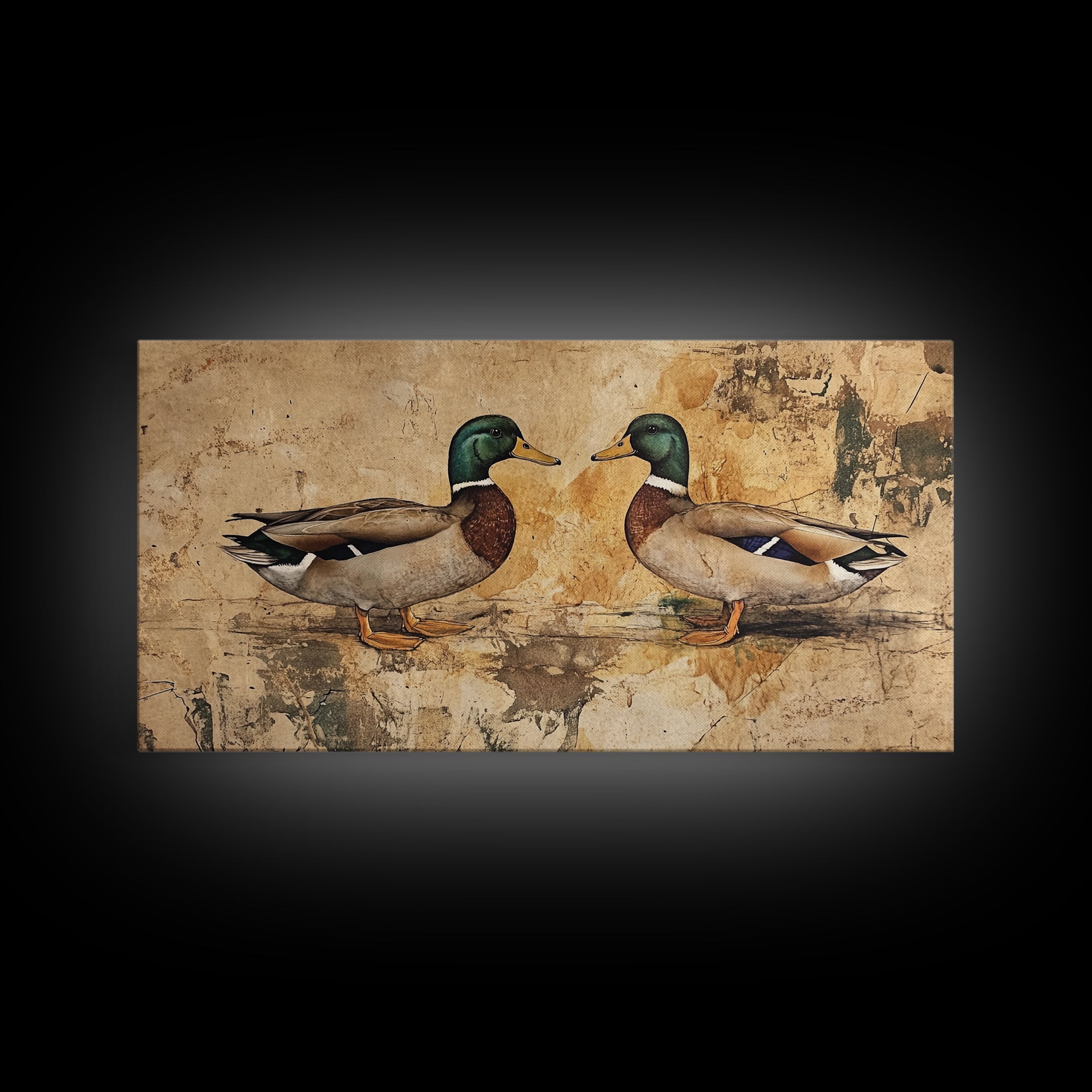 Cute Kissing Mallard Ducks - Rustic Farmhouse Wall Art - Framed Canvas Print - Gift For Hunter or Outdoorsman - Cabin Art - Cabin Decor
