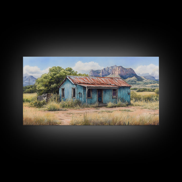 Abandoned Cabin In The Nevada Desert - Framed Canvas Print - Kitsch Wall Art - Desert Landscape Painting - Barn Oil Painting - Desert Art