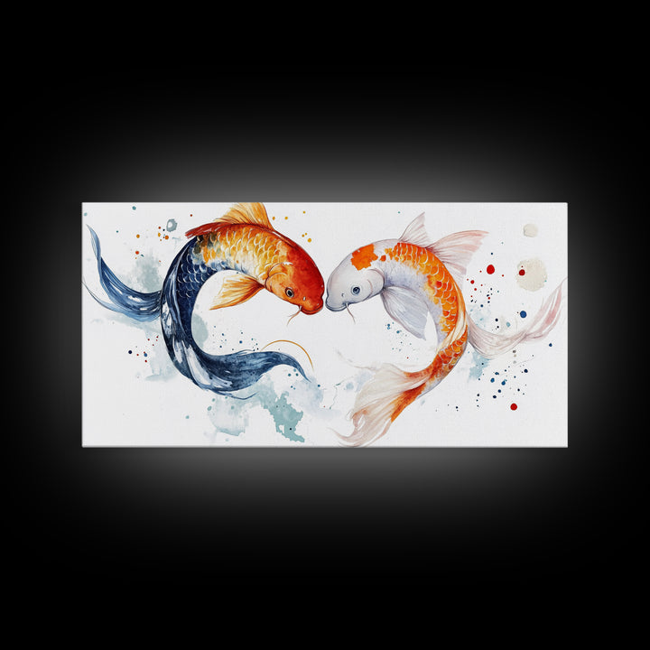 Cute Koi Fish Kissing - Couple Gift Idea - Framed Canvas Print - Valentine's Day Wall Art - Wall Art For Couples - Wabi Sabi Engagement Gift