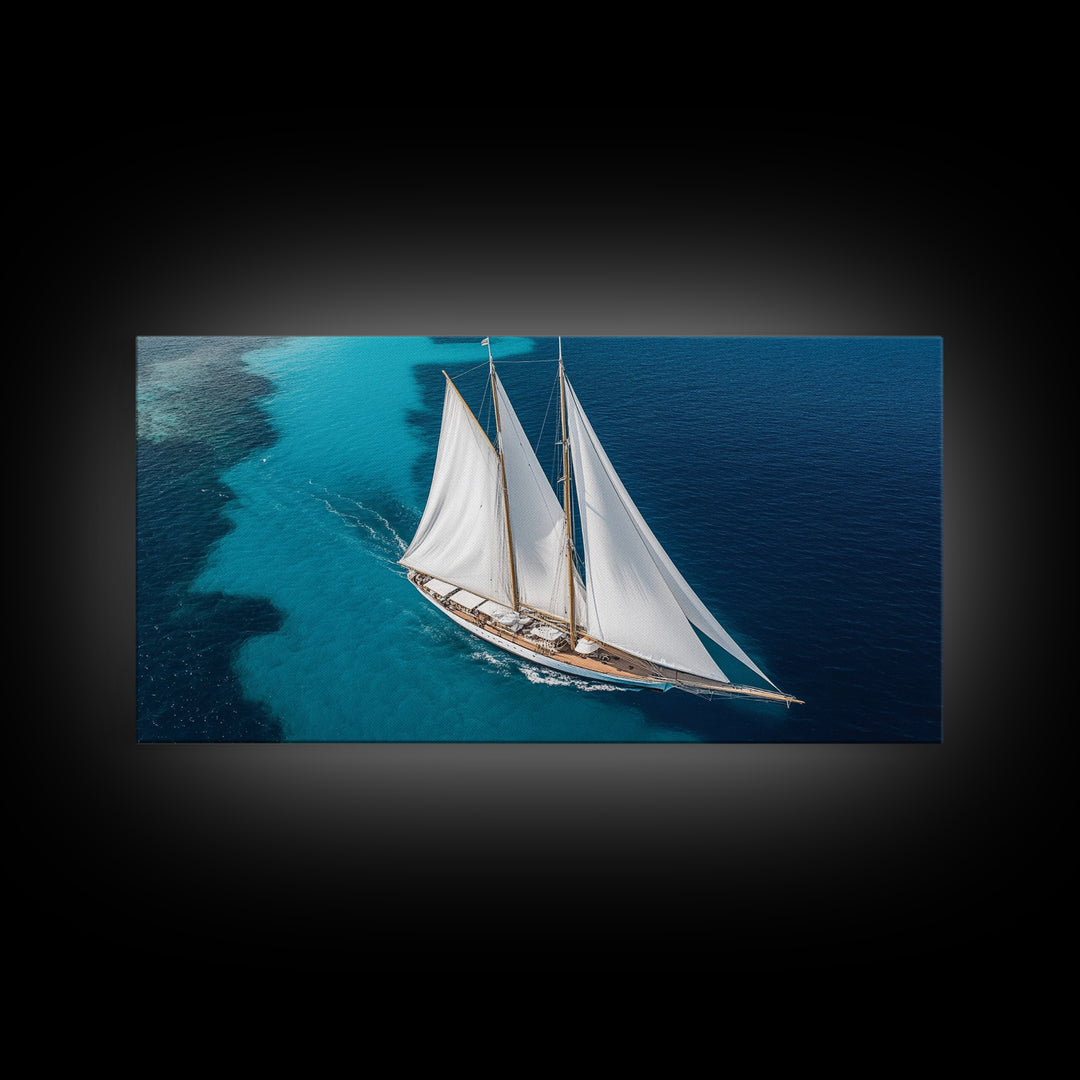 Nautical Decor Framed Canvas Print, Sailboat Painting Print, Sailboat Wall Art, Sailing Gift, Beautiful Sailboat Decor, Nautical Art