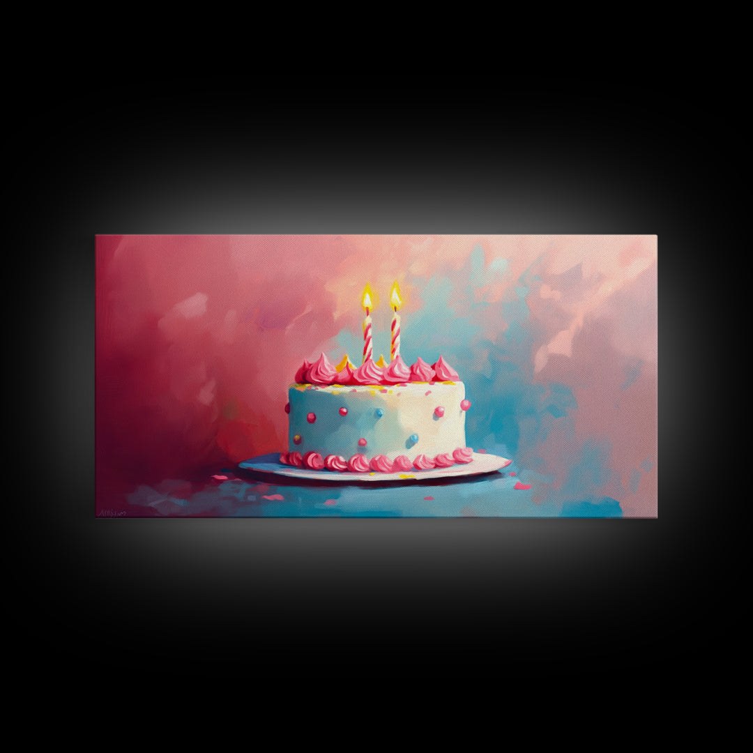 Birthday Cake Wall Art Canvas Print, Preppy Home Decor, Dining Room Wall Art, Kitchen Wall Art, Kitchen Food Painting