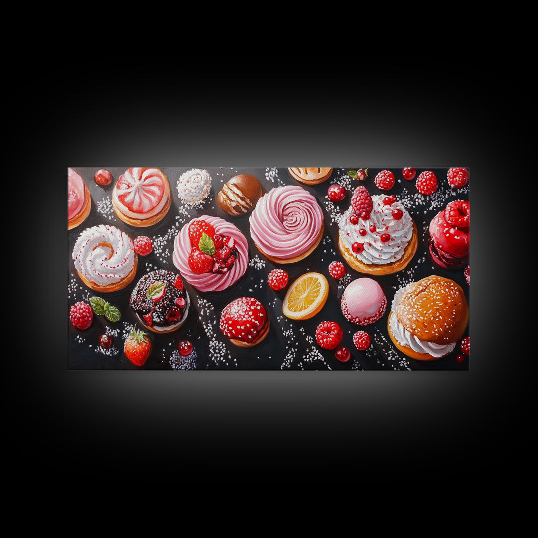 Donuts and Deserts Oil Painting Print, Canvas Art, Bakery Wall Art, Bakery Decor, Kitchen Wall Art