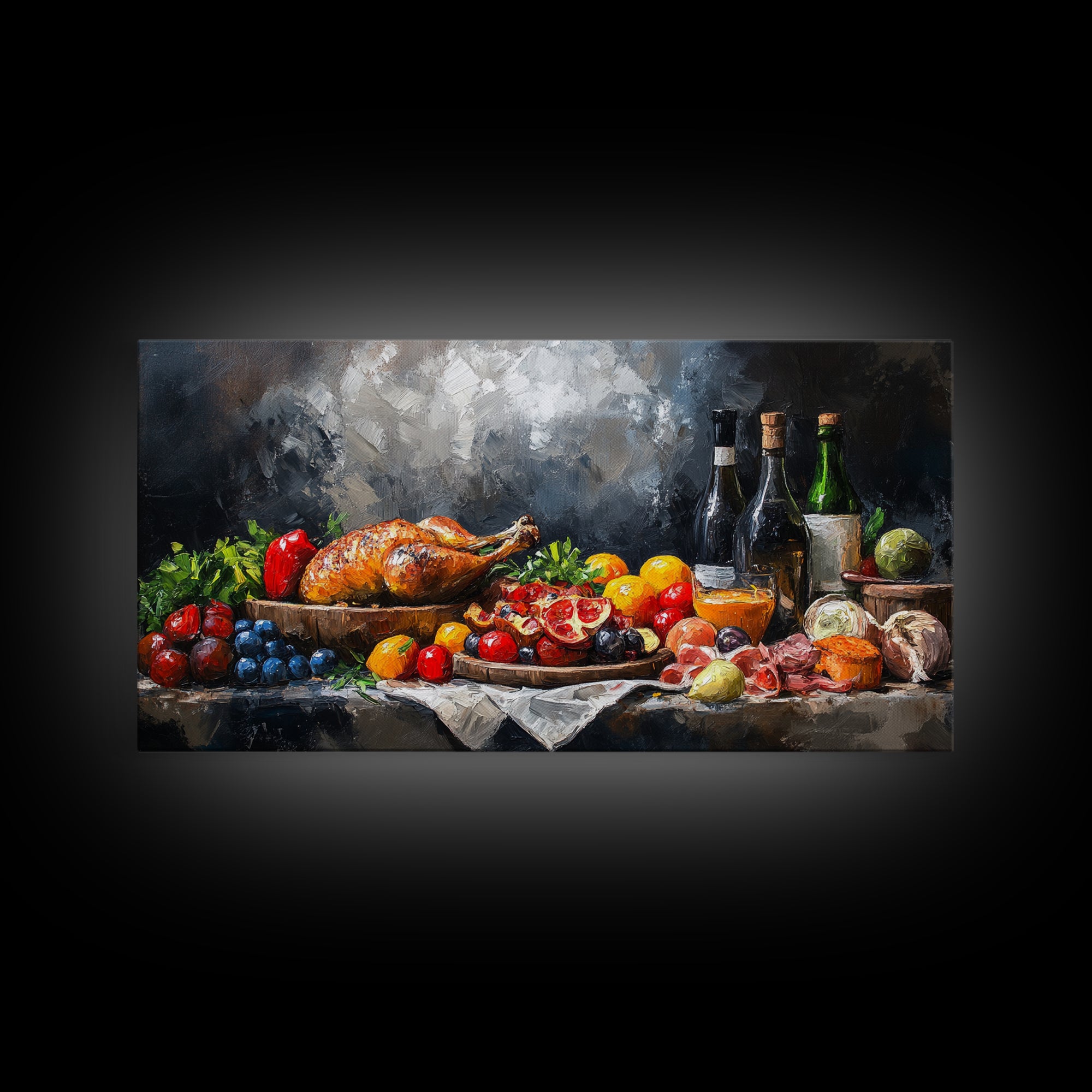 A Christmas Feast Canvas Print, Kitchen Wall Art, Thanksgiving Decor, Thanksgiving Turkey Painting, Food Painting, Diving Room Art