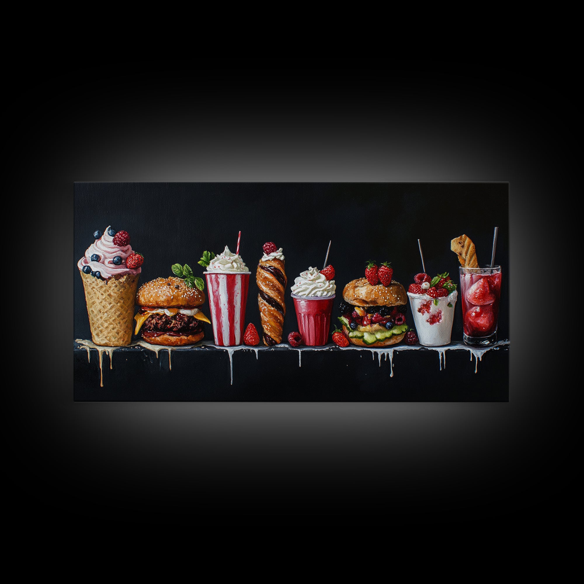 Diner Decor, Restaurant Wall Art, Canvas Print Painting Of Burgers, Desserts and Milk Shakes - 1950s Diner Wall Art