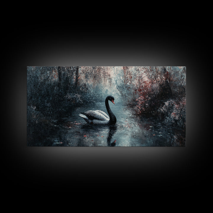 Dark Academia Oil Painting Print of a Black Swan - Gothic Decor - Living Room Decor - Above Sofa Gothic Art - Halloween Decor