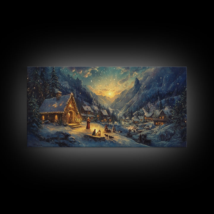 Christmas In The Mountains, Nativity Scene, Christmas Canvas Print, Christmas Decoration, Christmas Centerpiece Wall Art, Christmas Village