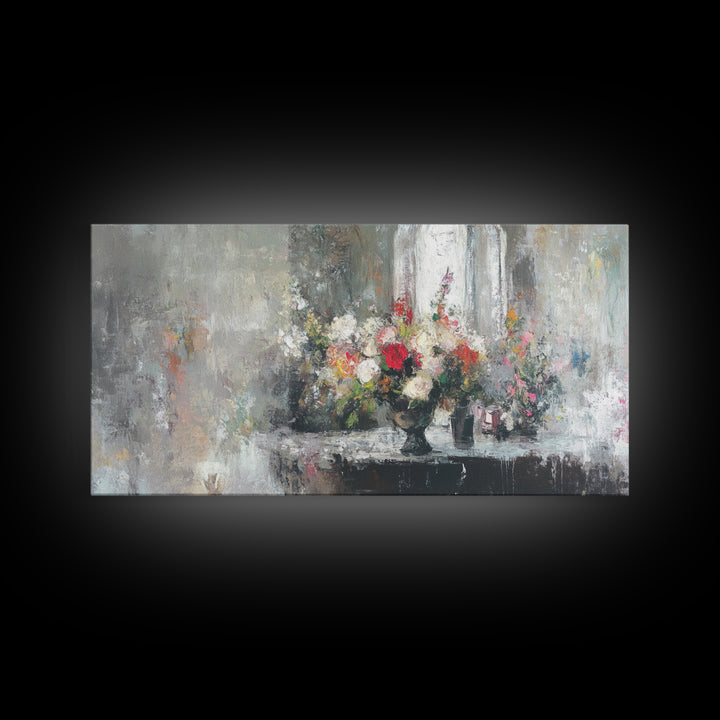 Canvas Print Oil Painting Still Life of Flowers, Wood Framed Art, Whimsical Home Decor, Floral Oil Painting, Flower Painting, Still Life Art