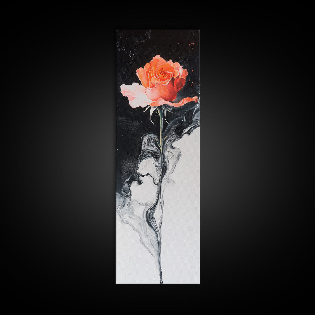 Rose Painting Framed Canvas Print, Dark Romance Painting, Botanical Prints, Tall Narrow Art Bedroom Decor, Gift Idea Christmas