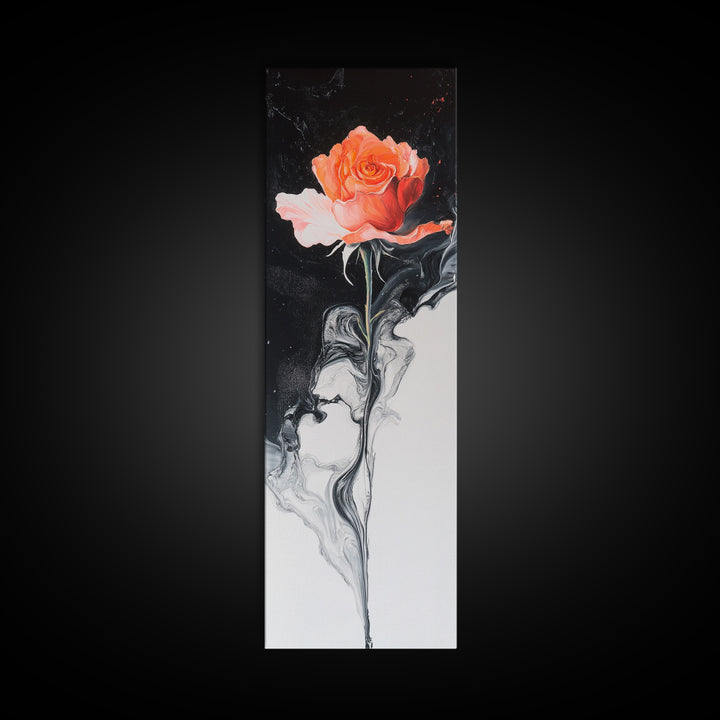 Rose Painting Framed Canvas Print, Dark Romance Painting, Botanical Prints, Tall Narrow Art Bedroom Decor, Gift Idea Christmas