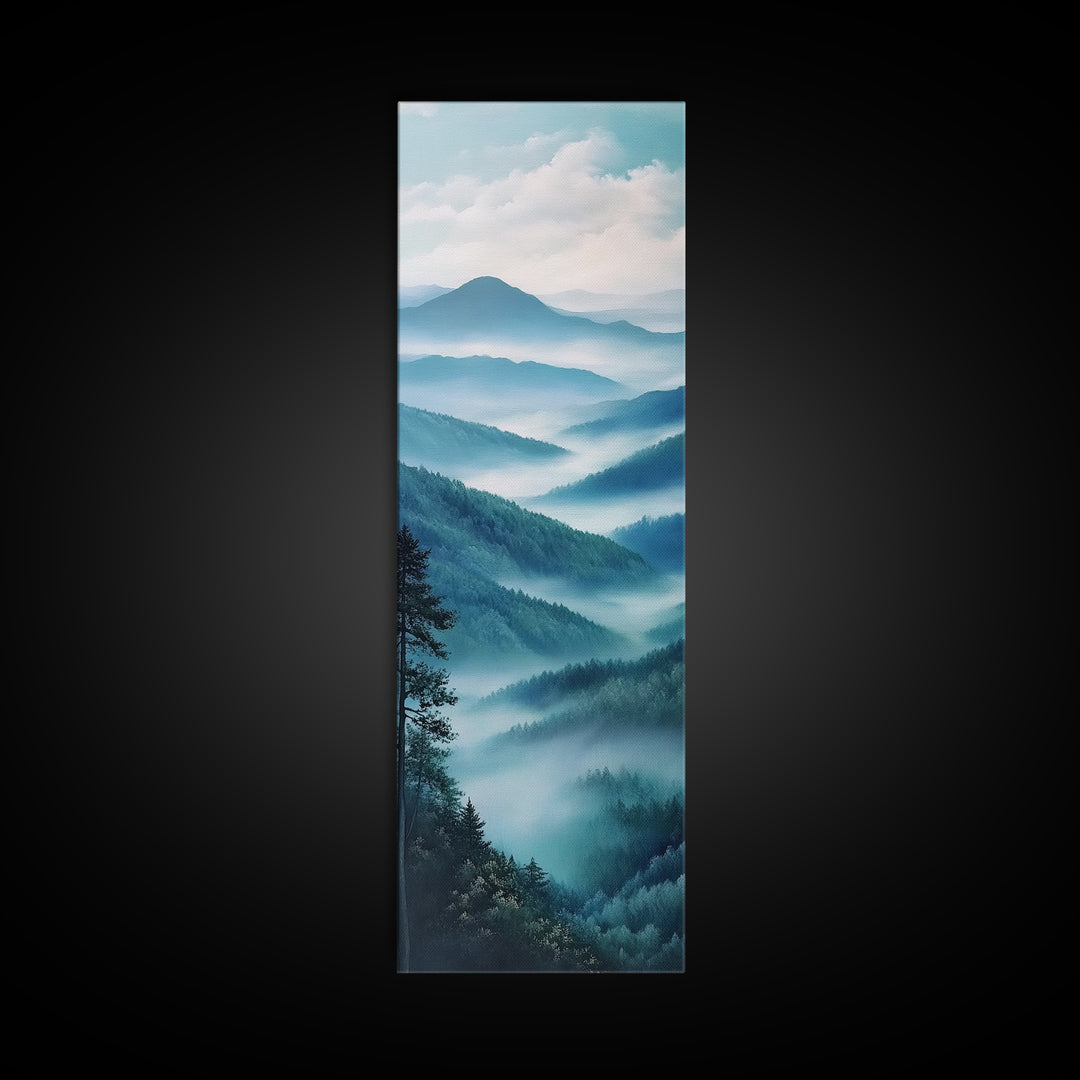 Smoky Mountain View Framed Canvas Print Serene Nature Landscape Art, Southwest Wall Art, Blue and Green Wall Art, Bedroom Art, Above Couch Decor