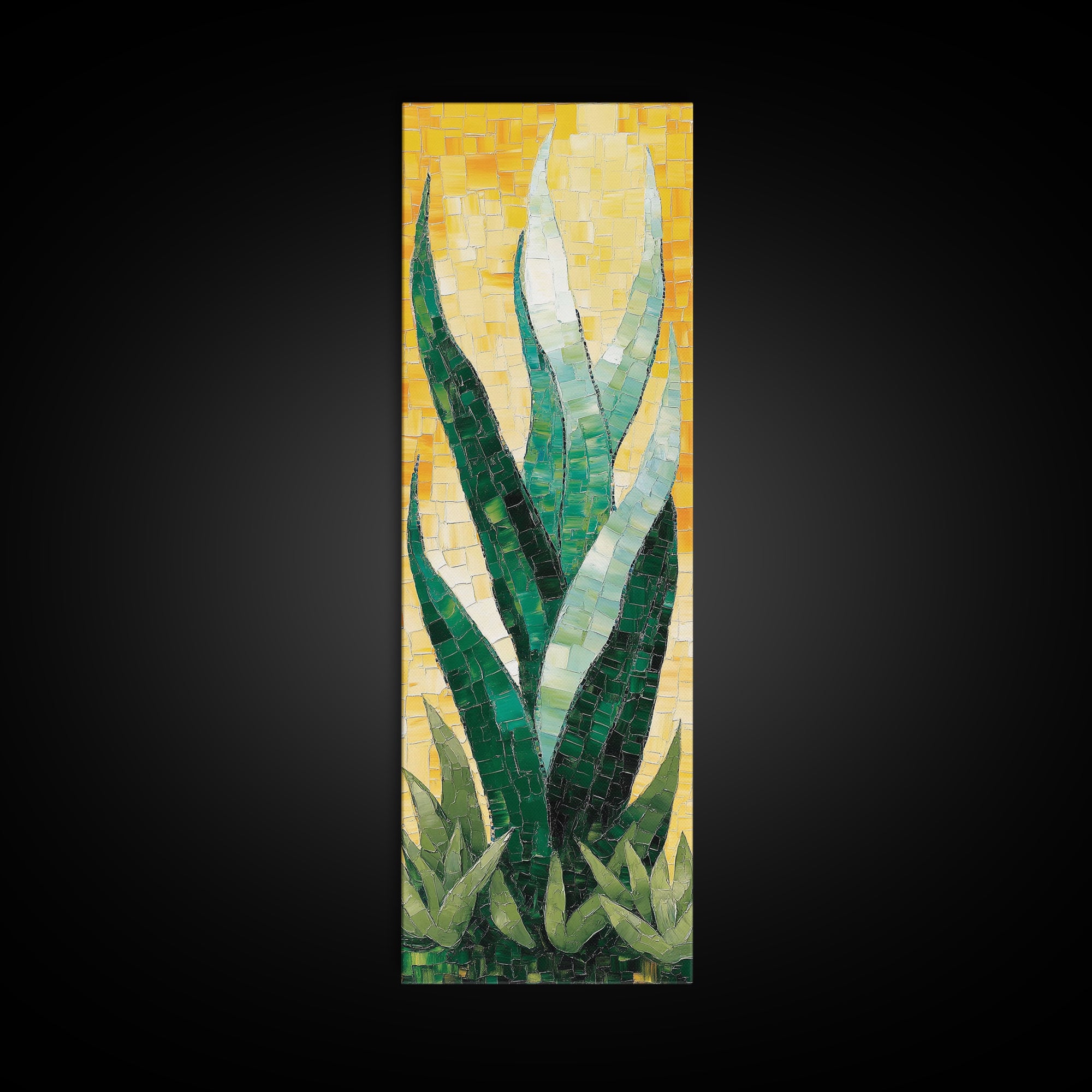 Mosaic Agave Plant Framed Canvas Print Botanical Prints Green Wall Art Rustic Decor Whimsical Art Kitchen Decor