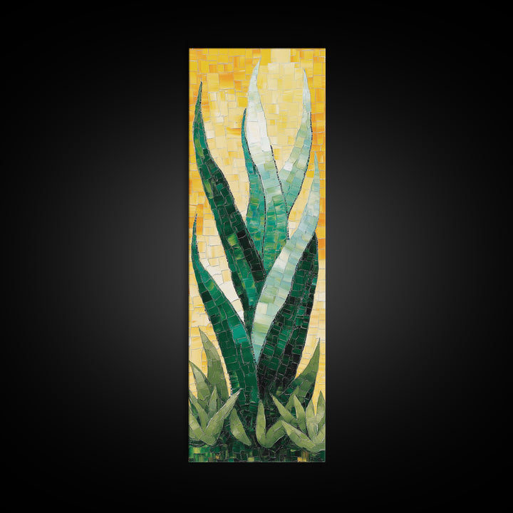 Mosaic Agave Plant Framed Canvas Print Botanical Prints Green Wall Art Rustic Decor Whimsical Art Kitchen Decor