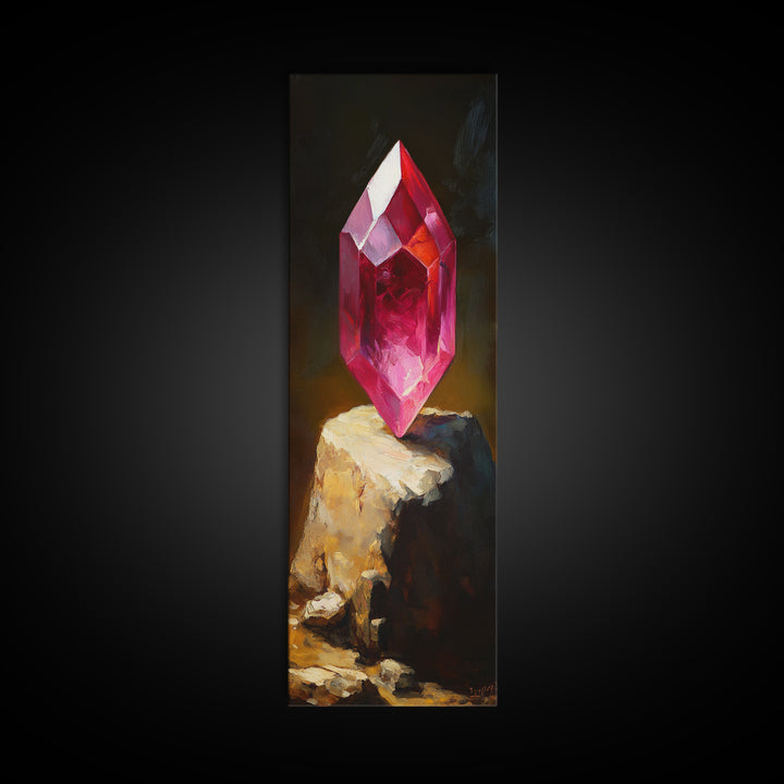 Radiant Red Gemstone Framed Canvas Print Gemstone Painting Moody Art Original Artwork Above Bed Wall Art Gift Idea