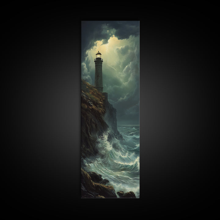 Nautical Landscape Painting Canvas Print, The Light House, Lighthouse Painting, Seascape Painting, Accent Piece, Tall Narrow Art, Skinny Art