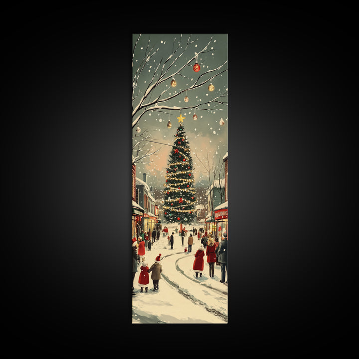 Christmas tree town square painting festive holiday decor framed canvas print, classic winter village, nostalgic seasonal wall art