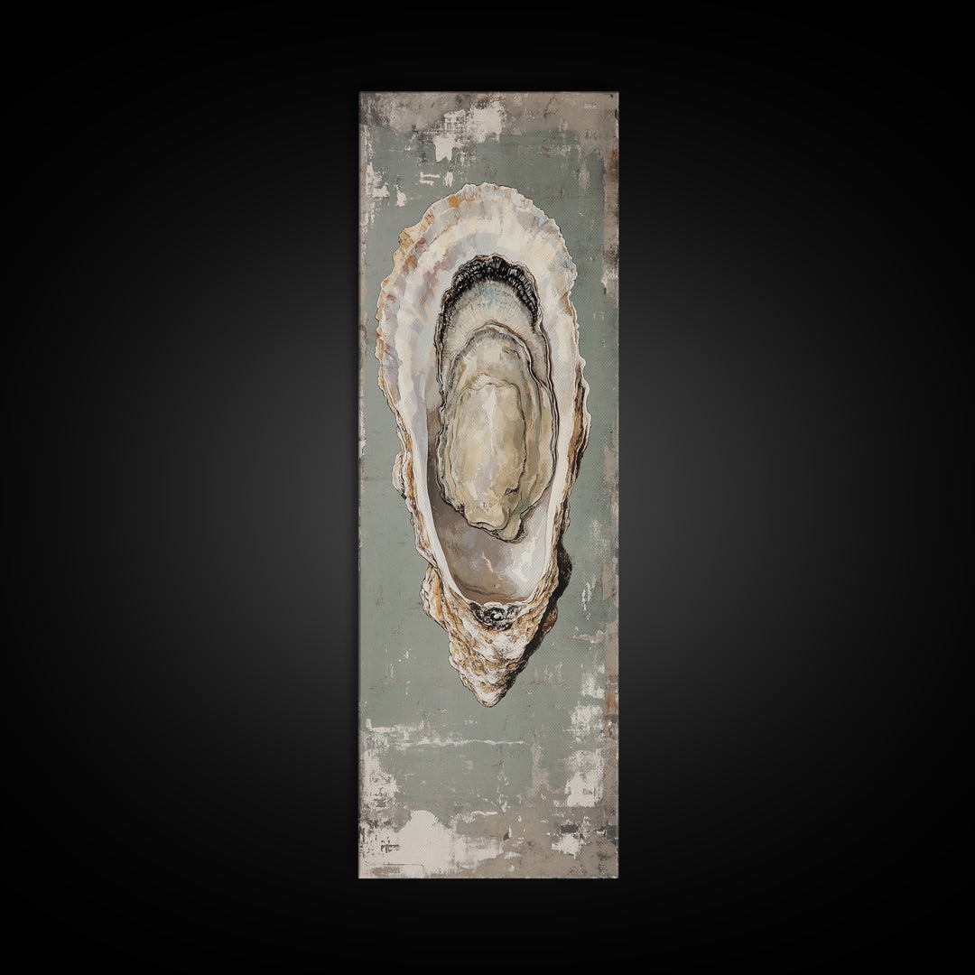 Canvas Print Rustic Oyster Shell Painting Coastal Kitchen Decor Wabi Sabi Art Living Room Art Nautical Wall Art Coastal Kitchen Decor