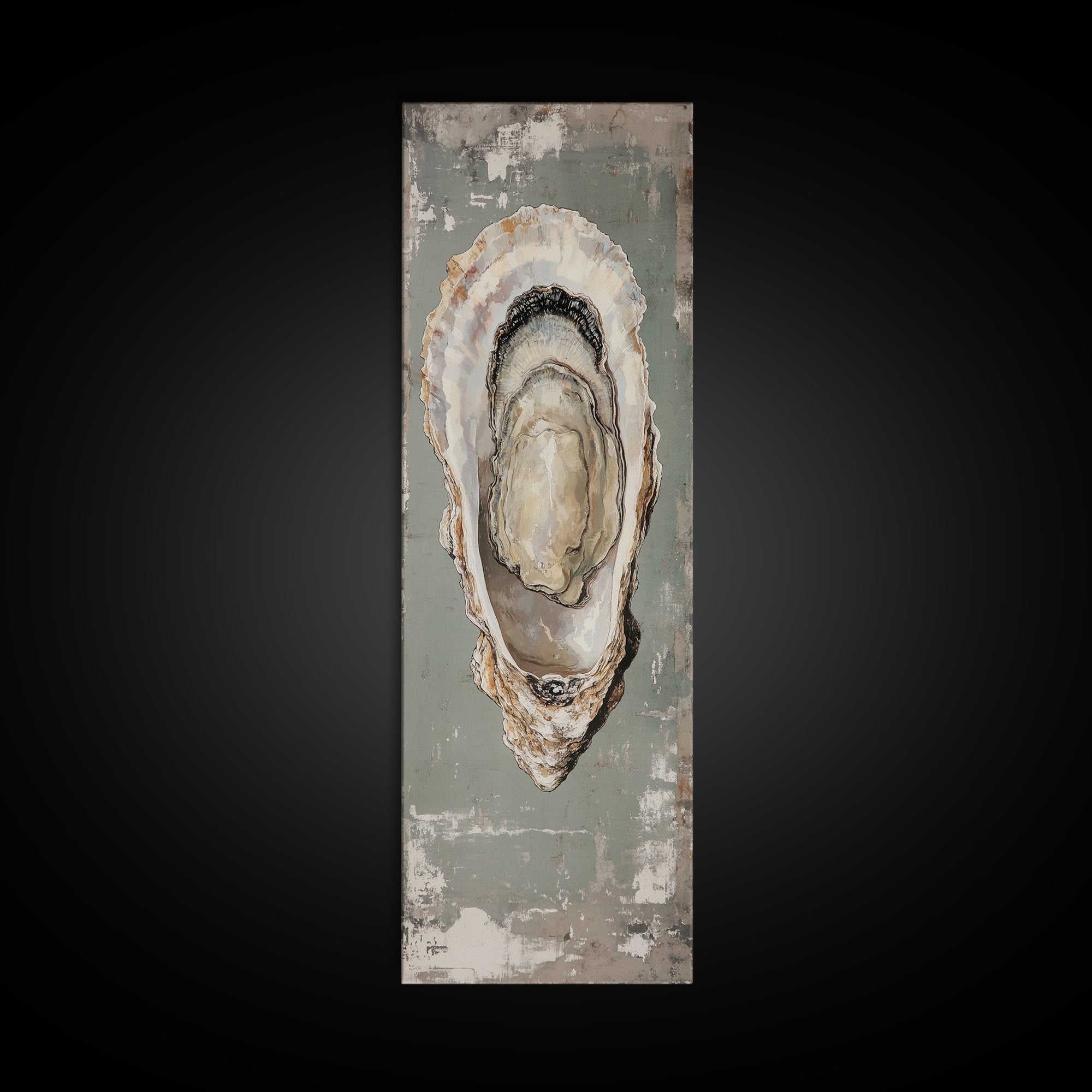 Canvas Print Rustic Oyster Shell Painting Coastal Kitchen Decor Wabi Sabi Art Living Room Art Nautical Wall Art Coastal Kitchen Decor