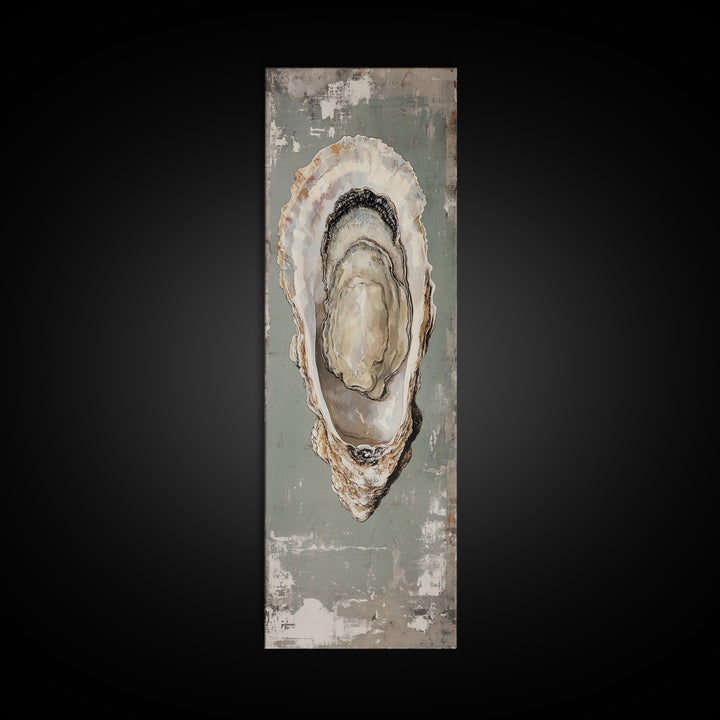 Canvas Print Rustic Oyster Shell Painting Coastal Kitchen Decor Wabi Sabi Art Living Room Art Nautical Wall Art Coastal Kitchen Decor