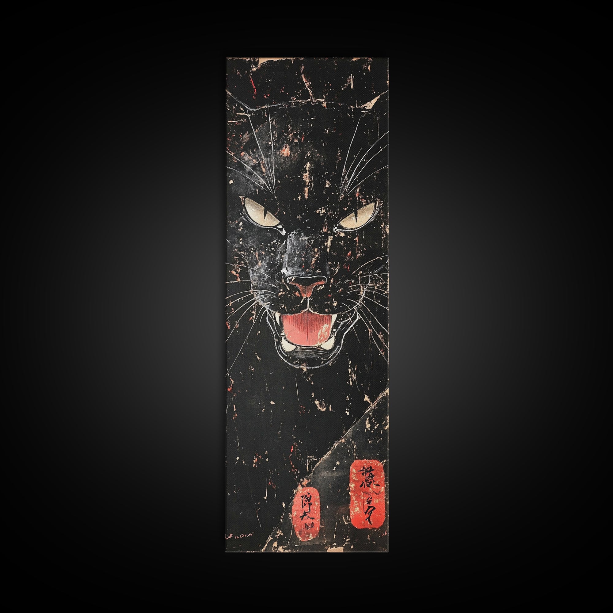 Canvas Print of Fierce Panther with Intense Stare, Dark Romance Painting, Gothic Home Decor, Chicano Art, Edgy Wall Art, Wild Spirit